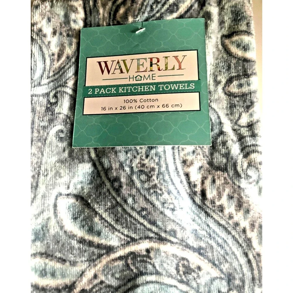 Waverly Kitchen Dish Towels Set Of 2 Paisley Blue Gray Plush Spring Summer